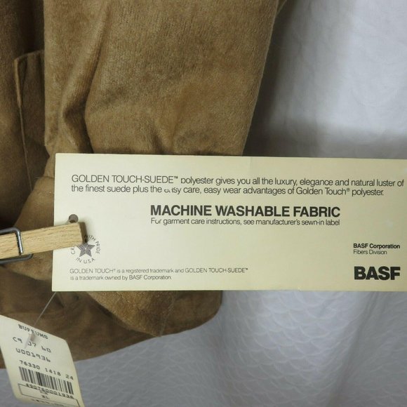 Vintage 80s Faux Suede Moto Jacket XL Brown Pockets Lined Shoulder Pads Washable - Picture 9 of 12